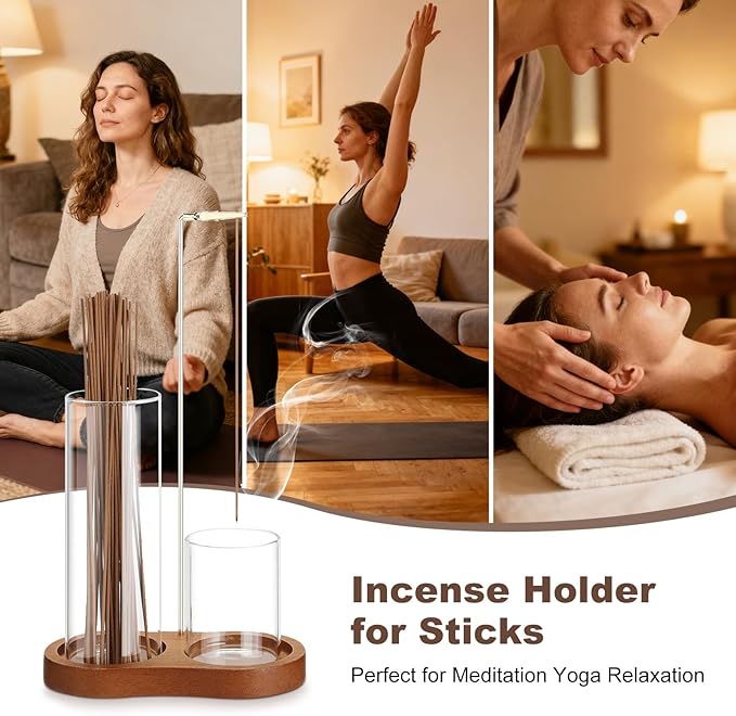 2 in 1 Incense Holder for Sticks, Incense Burner Holder with Glass Ash Storage and Incense Sticks Organizer, Insence-Stick Holder for Yoga Spa Meditation Home Decor