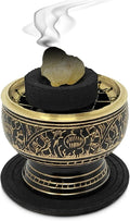 New Age Imports, Inc. India Small Decorated Brass Charcoal Screen Incense Burner with Wooden Coaster