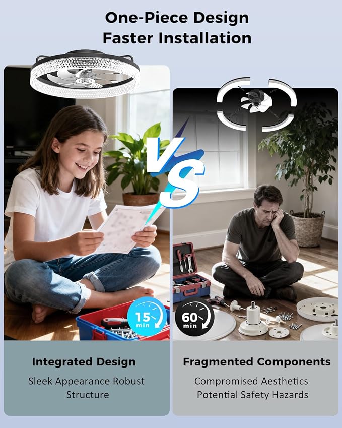 AIKVSXER Ceiling Fan with Lights and Remote, 20in Modern Ceiling Fans | 3000K-6500K Smart Ceiling Fans with Lights, Low Profile Flush Mount Ceiling Fan with Light, Quiet Ceiling Fan for Bedroom