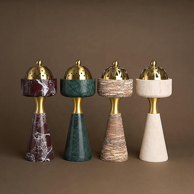 Sissi & yaya Marble Incense Burner with Brass Cover, 11 x 3.8 inches, Multi-Purpose Holder for Cones, Coils and Sticks (Light Brown)