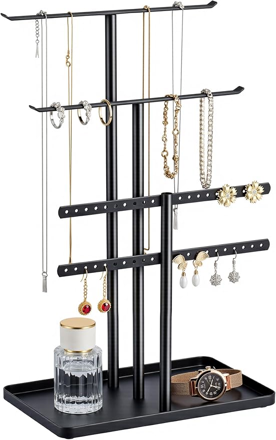 pickpiff Black Jewelry Organizer: 14.5" Sturdy Stand for 80 Pcs Jewelry