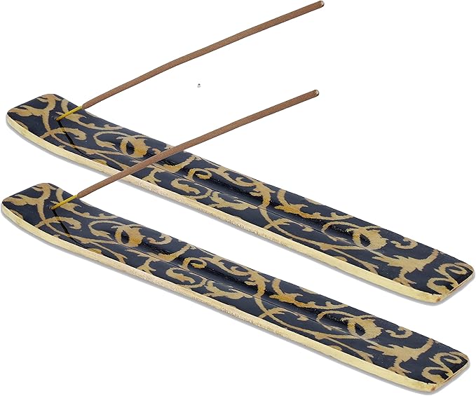 Bless-International Traditional-Handmade-Burner Wooden-Incense-Stick-Holder Ash-Catcher-Stand for-Aromatherapy-Meditation-Yoga (Beautiful Mind) 10 Inches, Pack of 2