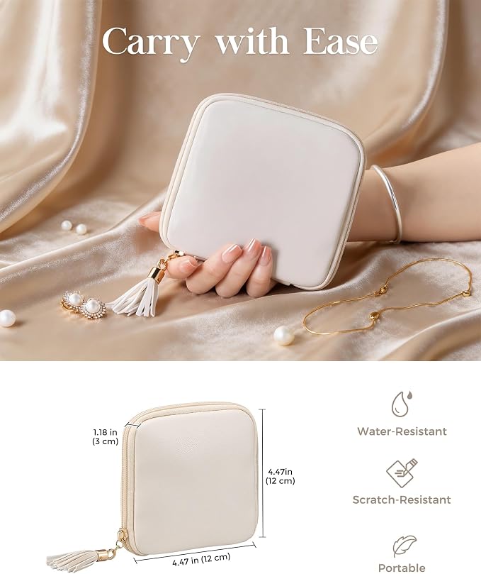 Lolalet Travel Jewelry Case Organizer, Soft Jewellery Pouch -Cloud White | Storage Bag for Traveling Women, with Multi Compartments for Packing Necklaces, Earrings, Bracelets