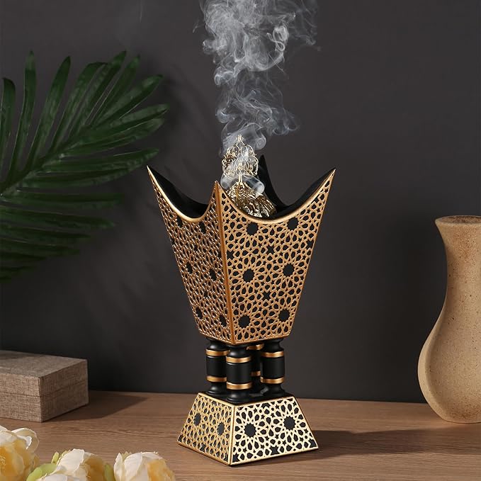 TERSCHELLING Bakhoor Incense Burner, Oud Frankincense Resin Burner 8.85Inches Tall,Charcoal Incense Burner - for Yoga, Spa Aromatherapy, Office & Home Decor (Trophy Shape) (Black)