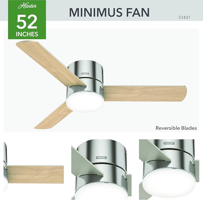 Hunter Minimus, Indoor, Ceiling Fan, Modern, Quiet, 52 inch, Brushed Nickel