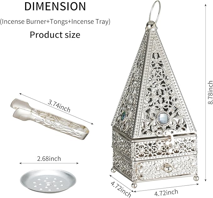 Decorative Palm Tree Incense Burner, Gold Metal Design (Silver-A11)