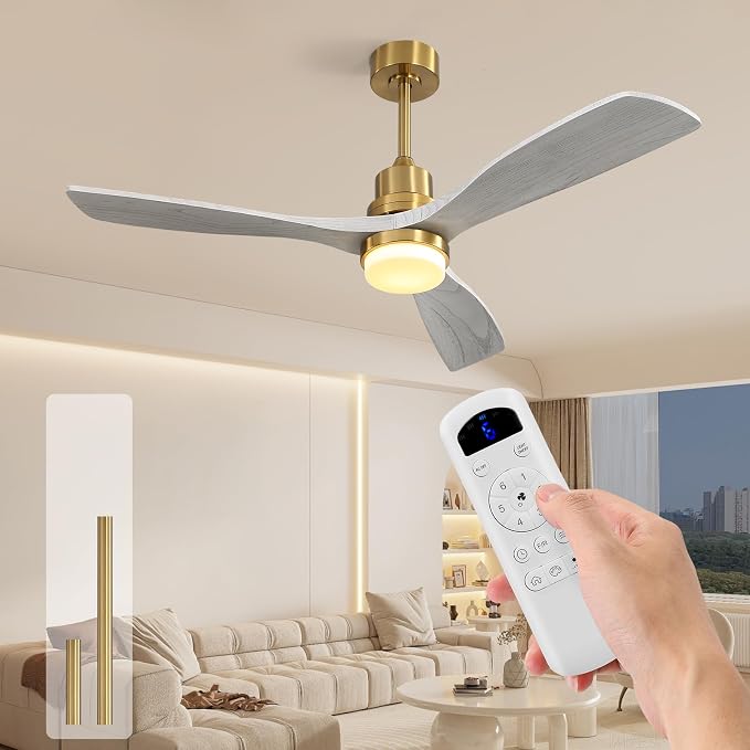 Sofucor Ceiling Fans with Lights and Remote, 52 Inch Low Profile Wood Ceiling Fan for Indoor Outdoor Bedroom Living Room Patio Porch, Dimmable/Timer/Reversible/DC Motor