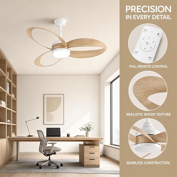42 Inch Low Profile Ceiling Fan with Light | Quiet DC Motor, Remote Control, 3‑Color Dimmable LED, Reversible Airflow – Ideal for Bedroom, Living Room, Kitchen