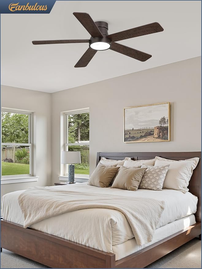 Fanbulous 42 Inch Ceiling Fans with Lights and Remote,Indoor Modern Flush Mount Ceiling Fan with 3CCT 6-Speed Quiet DC Motor,Small Low Profile Ceiling Fan for Bedroom Living Room Office(Oil Bronze)