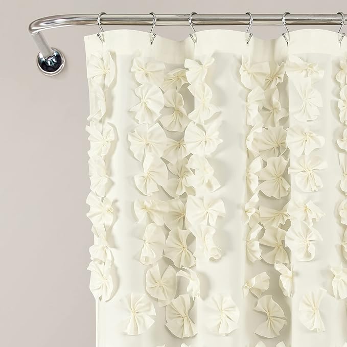 Lush Decor Riley Shower Curtain, 72" W x 72" L", Ivory - Bathroom Curtain - Coquette Decor - Bow Shower Curtains - Cottage Core - Fabric Shower Curtains