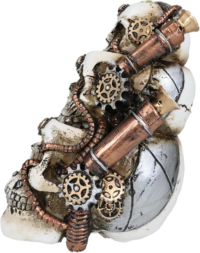 Ebros Gift Steampunk Geared Clockwork Pipework Trio Morphing Skulls Smoke Waterfall Backflow Incense Cone Tower Holder Burner Gothic Statue Home Fragrance Accessory Accent Figurine