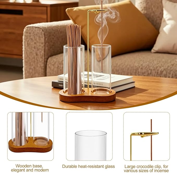 2-in-1 Incense Holder for Sticks: Incense Burner with Ash Catcher for Home Room House Office Apartment Decor - Wooden Decorations Accessories for Meditation Yoga Spa