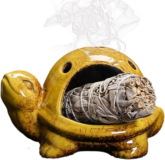 Turtle Palo Santo Holder Ceramic Palo Santo Burner Sage Holder for Burning,Sea Turtle Incense Holder for Wood Sticks Incense Cones and Sage,Incense Burner for Yoga Zen Meditation Altar Decor (B)