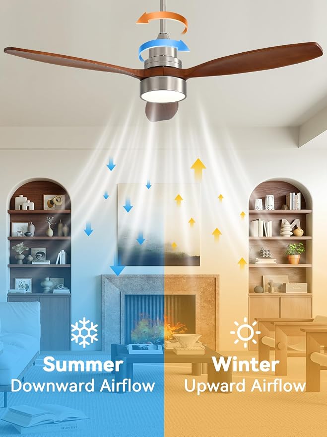 Sofucor 52 Inch Wood Smart Ceiling Fans with Lights and Remote, Works with App/Alexa/Google, 6-Speed Outdoor Ceiling Fan with Light, 3 Blade Ceiling Fan, Quiet DC Motor for Living Room Patio