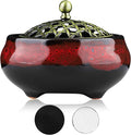 Ceramic Incense Burner for Cone and Backflow Incense, Metal Lid, Stainless Steel Incense Holder, Incense Bowl with Incense Cone Holder & Burner Holder (Fambe Red)