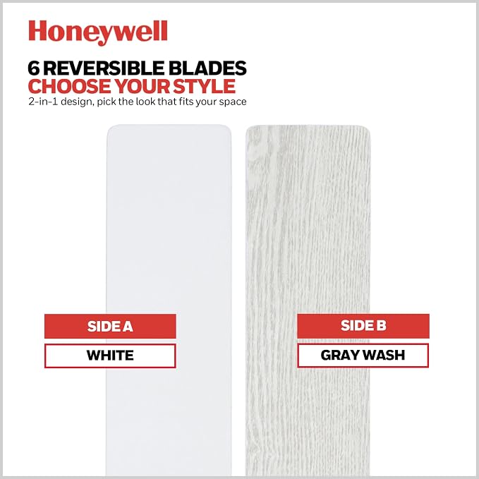 Honeywell Ceiling Fans Kaliza Modern 56 Inch Ceiling Fan with Light, Remote Control Fan, LED Indoor Fan with 6 Blades, Gray Wash and White Blade Finish Options, White (51477-01)