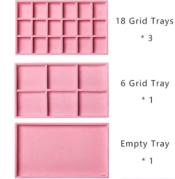 Frebeauty Acrylic Jewelry Organizer Earring Organizer Box with 5 Drawers Earring Holder Organizer with Velvet Trays Clear Jewelry Box for Women Earring Display for Rings StudsPink | 61 Jewelry Storage Grid for Rings Studs Bracelet,Velvet Lining,Transpa...