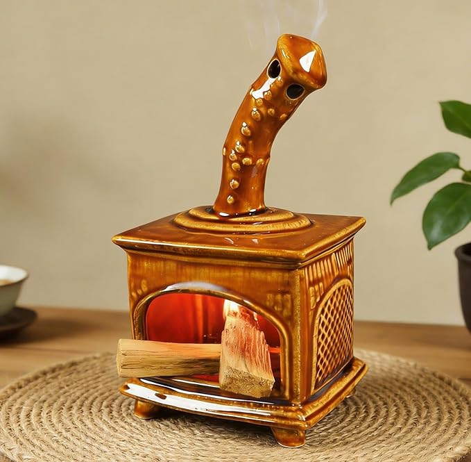 MOUGIGI Farmland Brown Ceramic Palo Santo Holder & Mini Chiminea Smudge Bowl - Versatile Burner for Sage Sticks, Incense Cones, Copal & Candles - Perfect for Yoga,Zen Ash,Meditation & Mindfulness