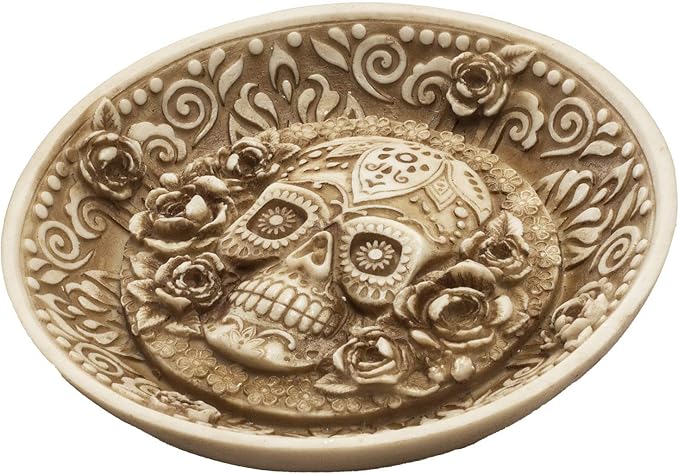 Pacific Giftware Day of The Dead Sugar Skull face Incense Burner Resin Figurine Dish