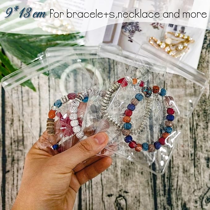 Jewelry Pouch Clear Self Seal Plastic Zipper Bags for Necklace Bracelet Packing Storage Transparent PVC Lock Pouches, Pack of 48