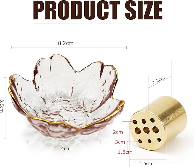 Incense Holder for Sticks and Backflow Incense Handmade Glass Cherry Blossom Incense Stick Holder with 9 Incenses Holes (2 Pcs Plum Blossom with Gilt-Edged)
