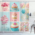 Ambesonne Coffee Shower Curtain, Collage of Cupcakes and Marshmallows in Pastel Colors Photos, Cloth Fabric Bathroom Decor Set with Hooks, 69" W x 70" L, Blue Pink