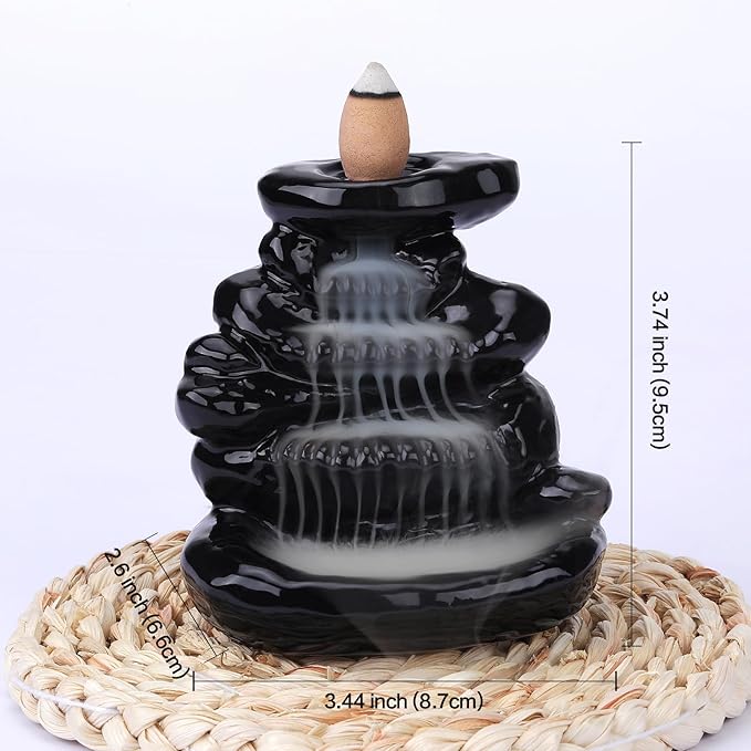Waterfall Backflow Incense Burner Ceramic Incense Holder Incense Waterfall Fountain Incense Cone Holder, Yoga Meditation Home Decor Office Gifts(Stone)