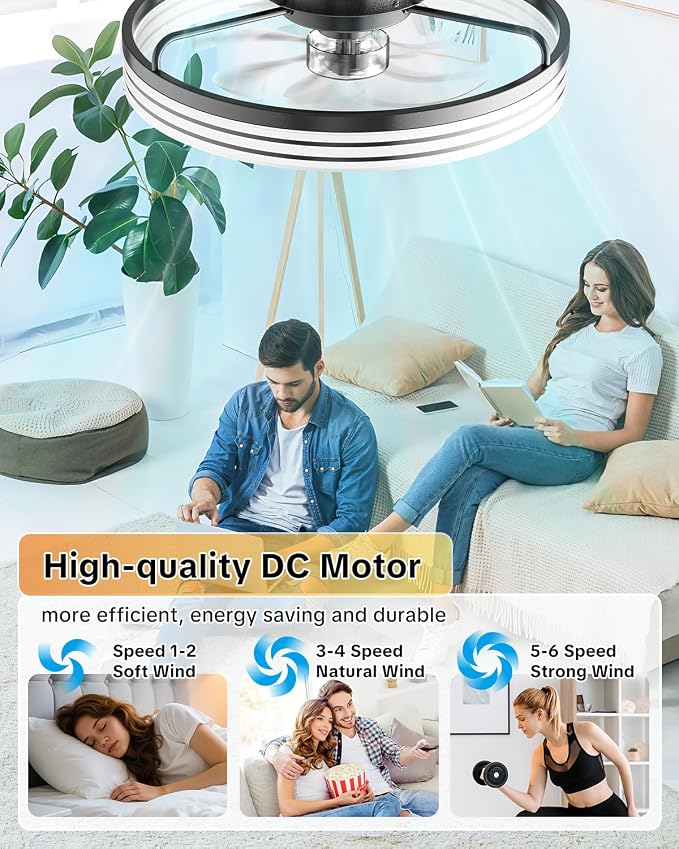 AIKVSXER Ceiling Fan with Lights and Remote, 20in Modern Ceiling Fans | 3000K-6500K Smart Ceiling Fans with Lights, Low Profile Flush Mount Ceiling Fan with Light, Quiet Ceiling Fan for Bedroom