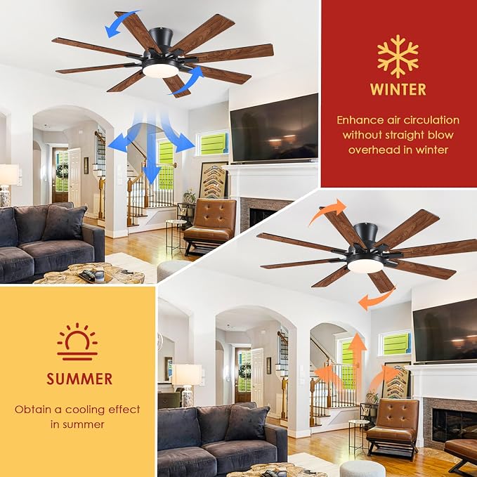 Mpayel Ceiling Fans with Lights, 52 Inch Low Profile Flush Mount Ceiling Fan, Modern Brown Ceiling Fan with Light for Bedroom Living Room, Remote/APP Control, Quiet DC Motor, Dimmable, 8 Wood Blades