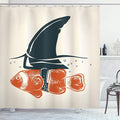 Ambesonne Shark Shower Curtain, Pop Art Clown Fish with Shark Fin Camouflage Cheat Humor Strategy Beware Theme, Cloth Fabric Bathroom Decor Set with Hooks, 69" W x 70" L, Orange Green
