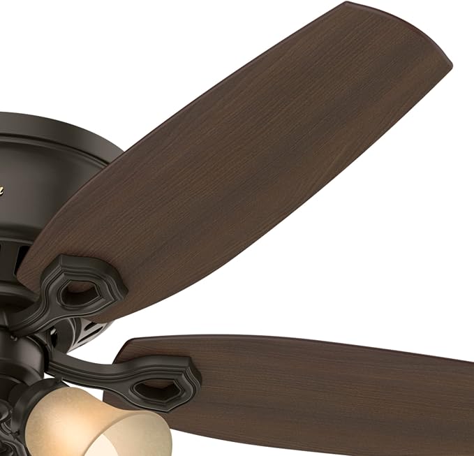 Hunter Builder, Indoor, Ceiling Fan, with LED Lights, 52 inch, New Bronze | Low Profile Flush Mount, Pull Chain, 5 Blades, For Bedroom, Living Room, Kitchen, 53327