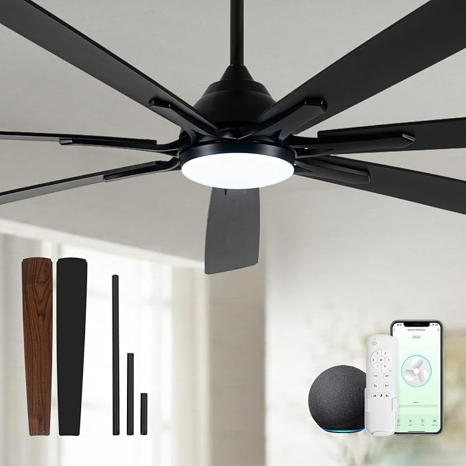 84 Inch Smart Ceiling Fan with Lights,High Airflow Large Fan for Big Room | ETL-listed with Quiet DC Motor,Alexa/APP Controls,Up to 10117CFM High Airflow,Timer,Dual Finish 7 Blades for Outdoor Covered