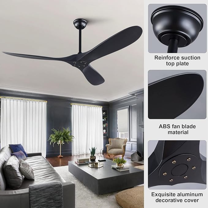 KBZZ Ceiling Fan No Lights 52" Outdoor Ceiling Fan for Patio, Modern ABS Ceiling Fan Damp Rated 3 Blade Large Airflow Indoor Outdoor Farmhouse Ceiling Fan for Exterior House Porch Gazebo