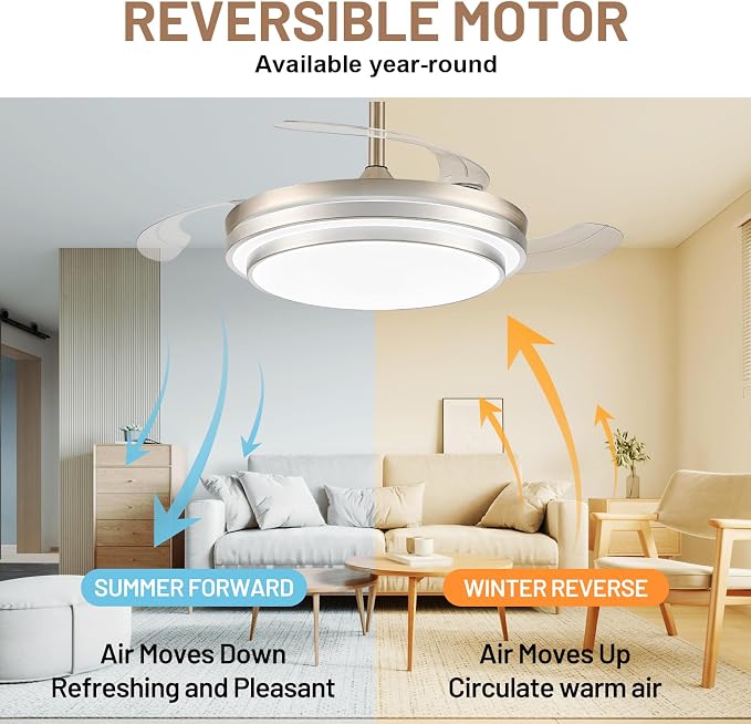 48 Inch Fandelier Ceiling Fan with Light,Modern Retractable Ceiling Fan with Lights and Remote/APP;6Speed,Silent Reversible Motor,Timer,Chandelier Fan for Bedroom/Living Room(Brushed Nickel)