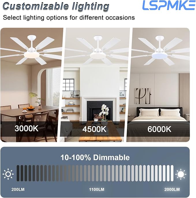 Ceiling Fan With Light & Remote Indoor/Outdoor Use 60 Inch White | Reversible DC Motor,3CCT, Dimmable, Timer, Noiseless,Ceiling Fan for Bedroom Living Room