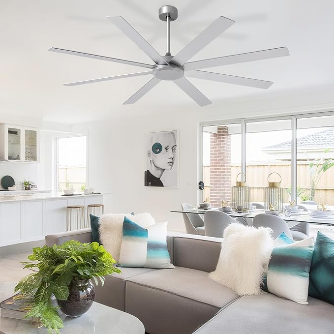 Depuley Large Ceiling Fan without Light: 72 Inch Indoor/Outdoor Fan Reversible DC Motor 6 Speed - Dual 8 Blades Big Ceiling Fans with No Light for Living Room Covered Patio, Silver