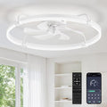 LEDIARY 30" Ceiling Fans with Lights and Remote, Low Profile,Large, White | 3000K-6000K Stepless Dimmable Fandelier, Reversible DC Motor, Remote and APP Control, Bedroom Kitchen Living Room Fan Light