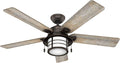 Hunter Key Biscayne, Outdoor or Indoor, Ceiling Fan, 54 inch, Onyx Bengal | with LED Light, Rustic, Standard Mount, Pull Chain, For Bedroom, Living Room, Patio, 59273