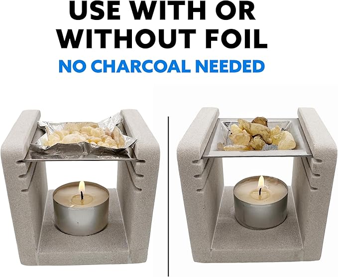 Chakra Incense Resin Burner, Chakra Incense Burner, Frankincense Resin Burner for Myrrh or Incense Bricks - with or w/Out Charcoal, Bakhoor Burner Hand-Carved of Sandstone