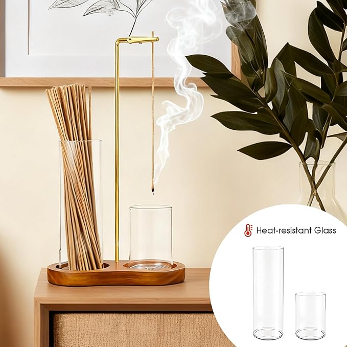 2 in 1 Incense Holder with Dual Glass Ash Catchers and 3PCS Storage Tubes, Incense Burner for Incense Sticks, Incense Stick Holder