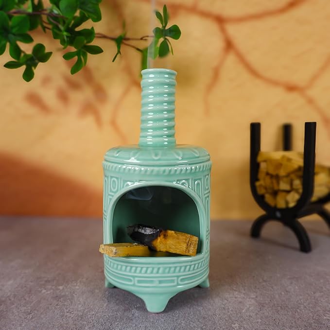 Mougigi Light Green Palo Santo Burner Holder-Mini Chiminea Smudging Bowl for Palo Santo Sticks, Sage Smudge Sticks&Cone Incense Burning–Zen Decor for Energy Cleansing Unique Gift for Friends & Family