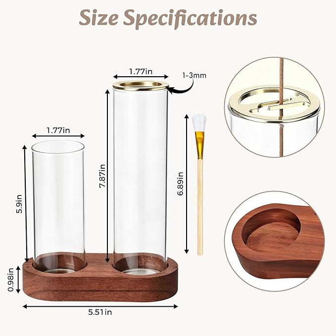 2 in 1 Glass Glowing Incense Holder for Sticks with Glass Ash Catcher, Upside Down Anti-Ash Incense Stick Burner, Modern Vertical Incense Holder for Yoga, Spa, Meditation and Home Decor