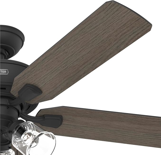 Hunter Rosner, Indoor, Ceiling Fan, Standard Mount, 52 inch, Matte Black | with LED Lights and Pull Chain, 5 Blades, For Bedroom, Living Room, Kitchen, 3 inch Downrod, 51595