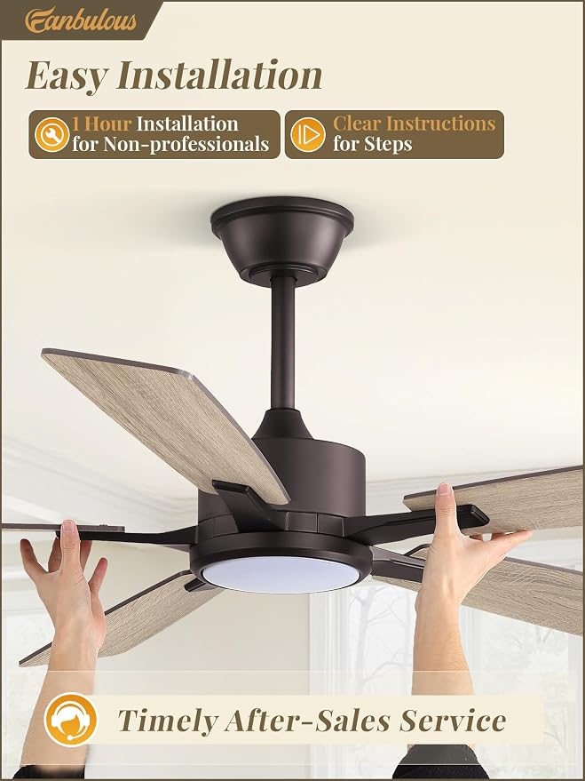 Fanbulous 52 Inch Ceiling Fans with Lights and Remote, Stepless Color Temperature Change & Dimmable 20W LED Ceiling Fan, 6 Speeds Reversible Quiet DC Motor for Bedroom, Living Room, Oil Bronze