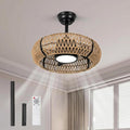 ocioc 20" Caged Ceiling Fans with Lights and Remote,Fandelier Ceiling Fan with Light,Bladeless,Quiet Reversible DC Motor,Rattan Boho Ceiling Fan for Bedroom,Living Room