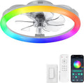 LEDIARY RGB Low Profile Ceiling Fans with Lights and Remote, 20 Inch Dimmable Modern Fan Light(3000K-6000K), 6 Speed, Reversible, APP & Remote Control, Flush Mount Ceiling Fan for Bedroom, Grey