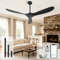 Outdoor Ceiling Fan Without Light, 60 Inch Smart Ceiling Fan with Remote & Voice Control for Compatible with Alexa/Google, 3-Blade Wood Fan, Quiet DC Motor, 6 Speeds for Patio, Porch, Farmhouse