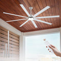 84 lnch lndustrial Celing Fan with Light and Remote Control,Large Celing Fan with 8 Brushed Nickel Aluminum Blades,6 Speed Noiseless DC Motor,Wet Rated Indoor Outdoor Ceiling Fans for Patio,Garage