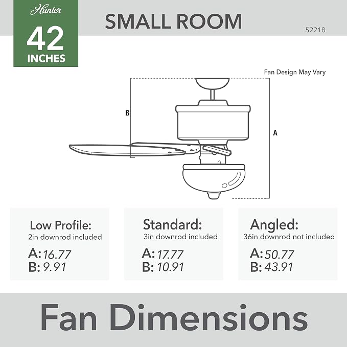 Hunter 42 inch Indoor Ceiling Fan with LED Light - Bronze Ceiling Fan with Pull Chain, For Bedroom or Living Room, Standard Mount, No Remote, 5 Blades, Includes Bulbs - Builder 52218, New Bronze
