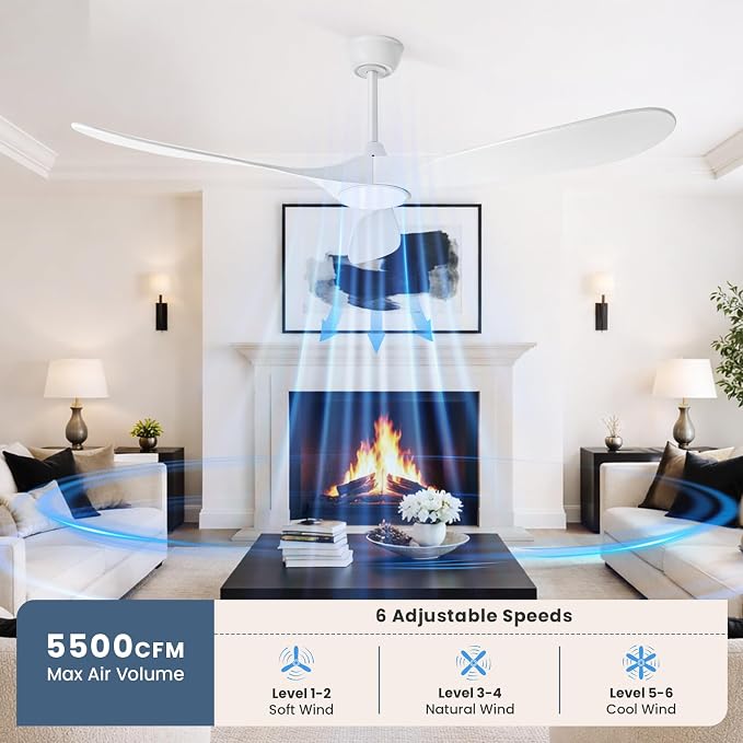 heimo 72 Inch White Ceiling Fan with Light and Remote, Wood Outdoor Ceiling Fans with Lights Dimmable for Bedroom Living Room Patios Proch Office Rustic Extra Large High Cfm Exterior Fan